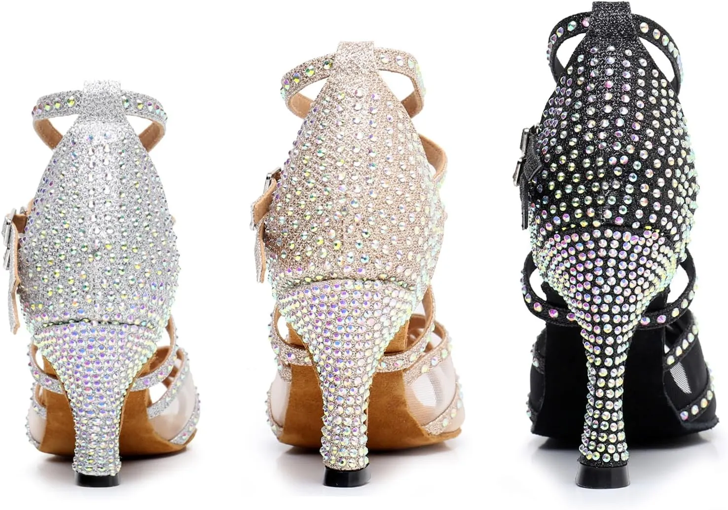 Minishion Womens Rhinestones Dancing Sandals Elegant Mesh Wedding Prom Shoes