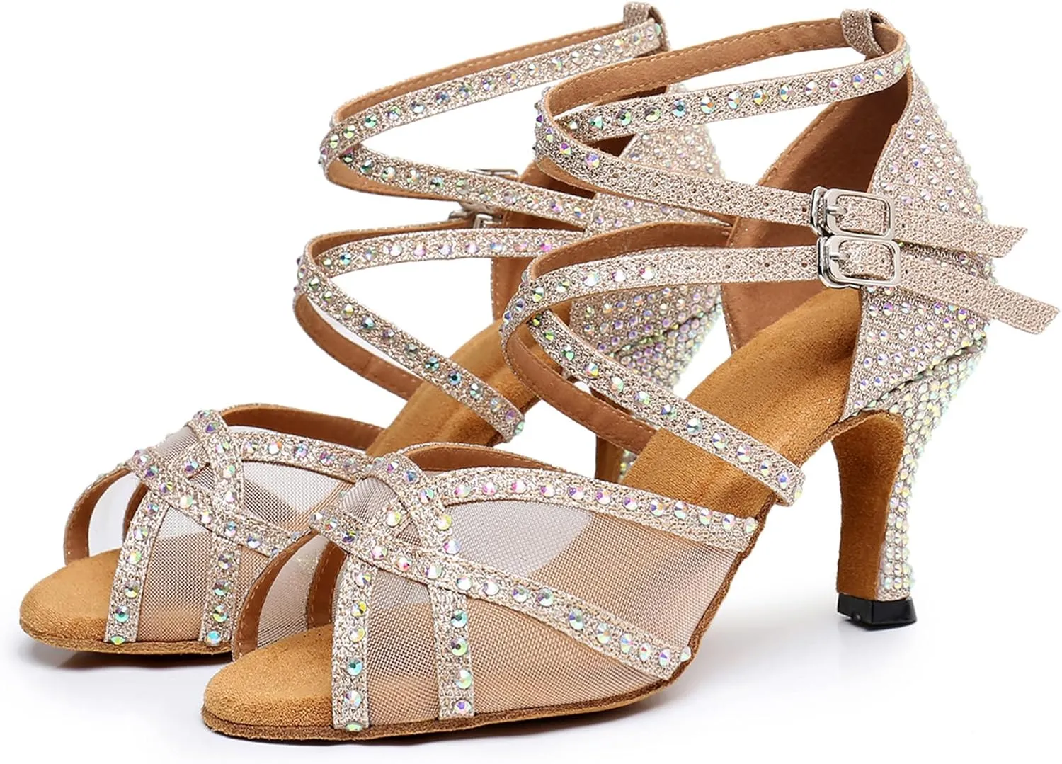 Minishion Womens Rhinestones Dancing Sandals Elegant Mesh Wedding Prom Shoes