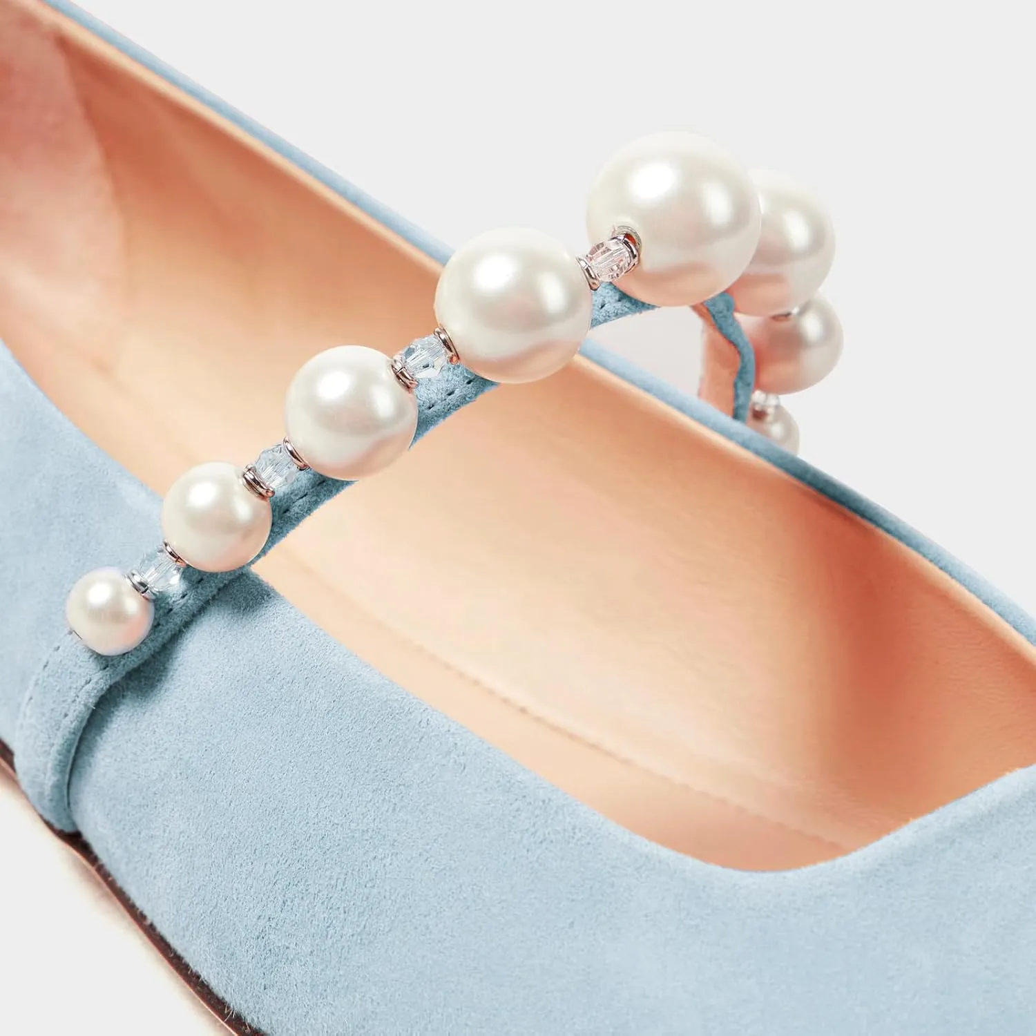 MIRAAZZURRA Mary Jane Flats for Women Ballet Flats Square Toe Pearl Strap Retro Dress Shoes
