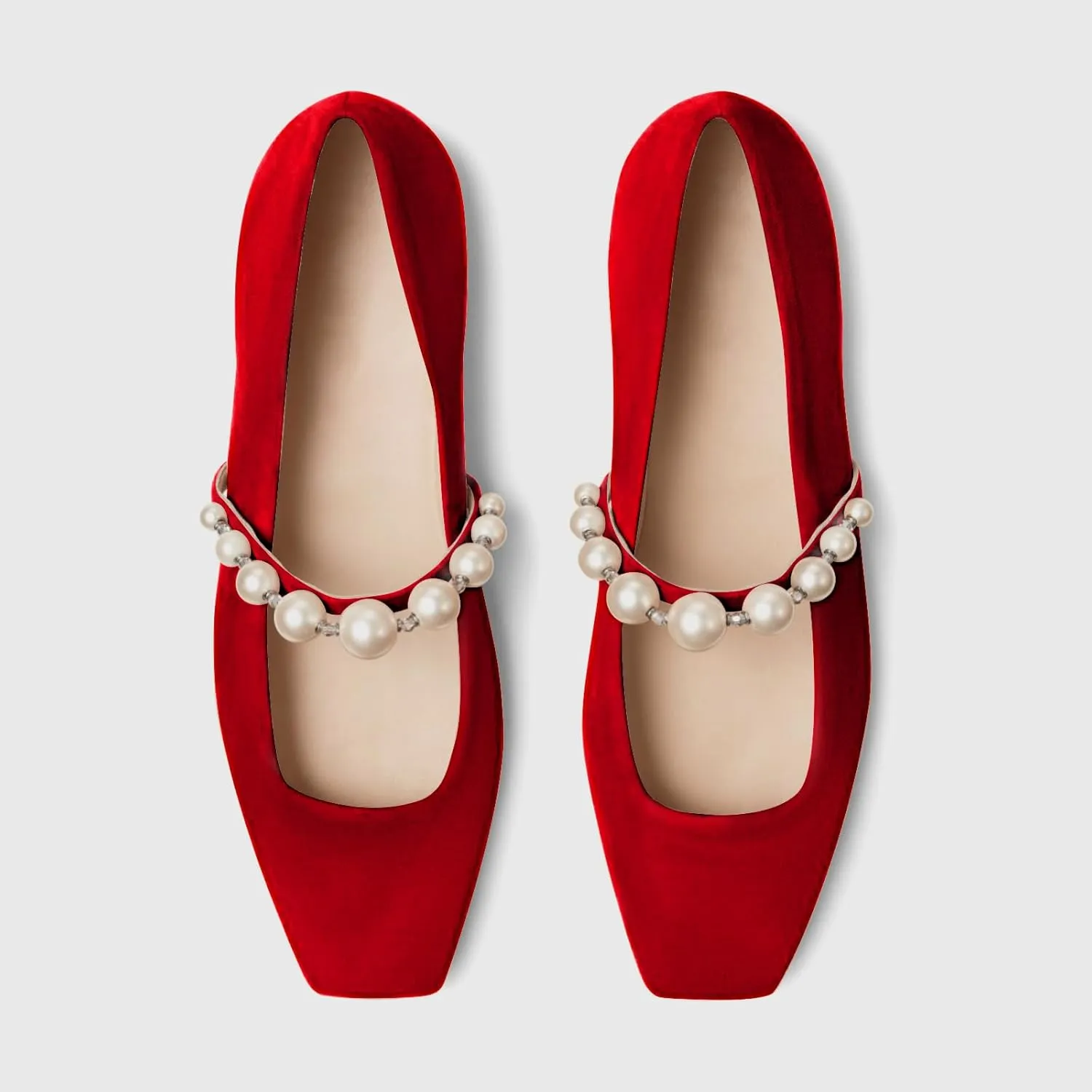 MIRAAZZURRA Mary Jane Flats for Women Ballet Flats Square Toe Pearl Strap Retro Dress Shoes