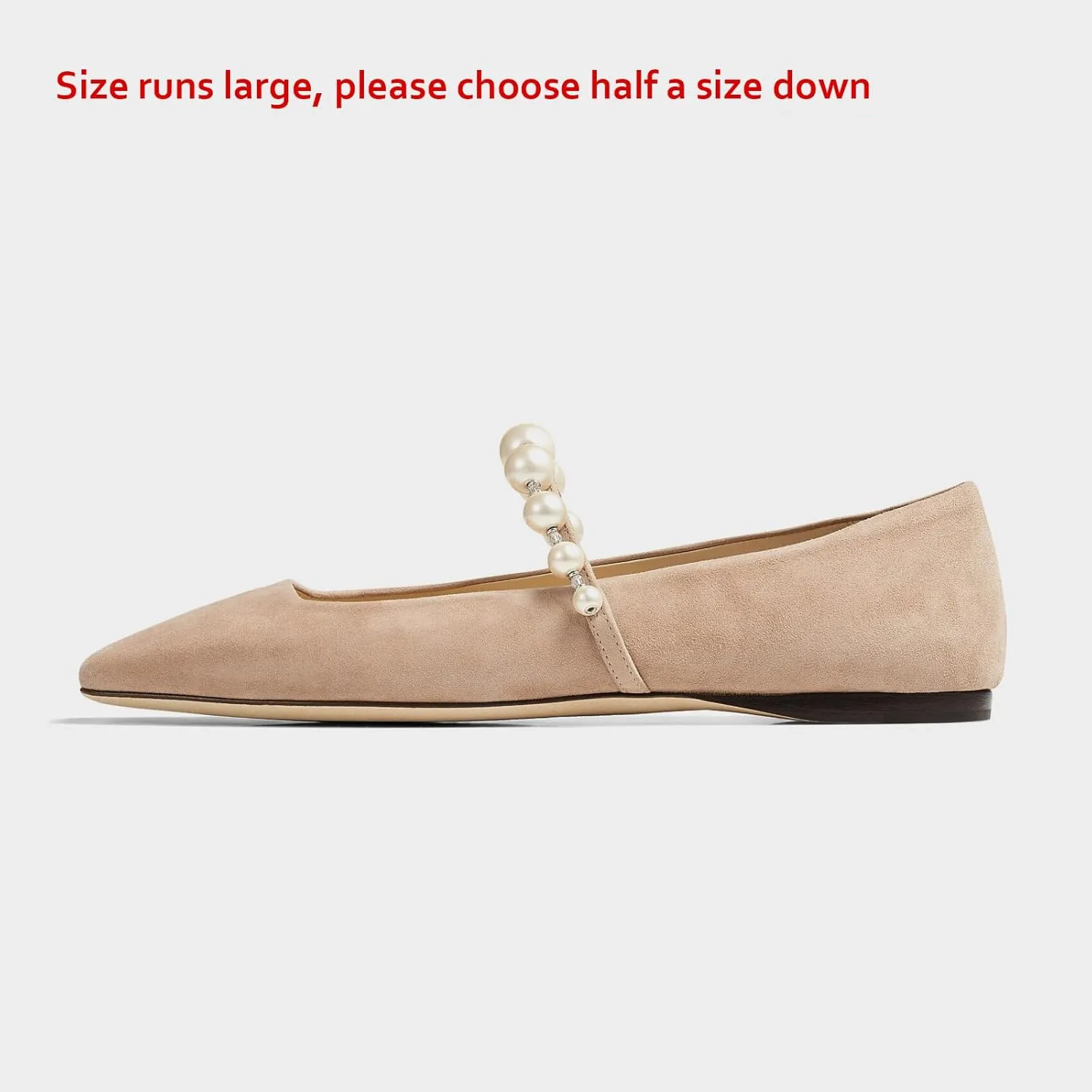 MIRAAZZURRA Mary Jane Flats for Women Ballet Flats Square Toe Pearl Strap Retro Dress Shoes