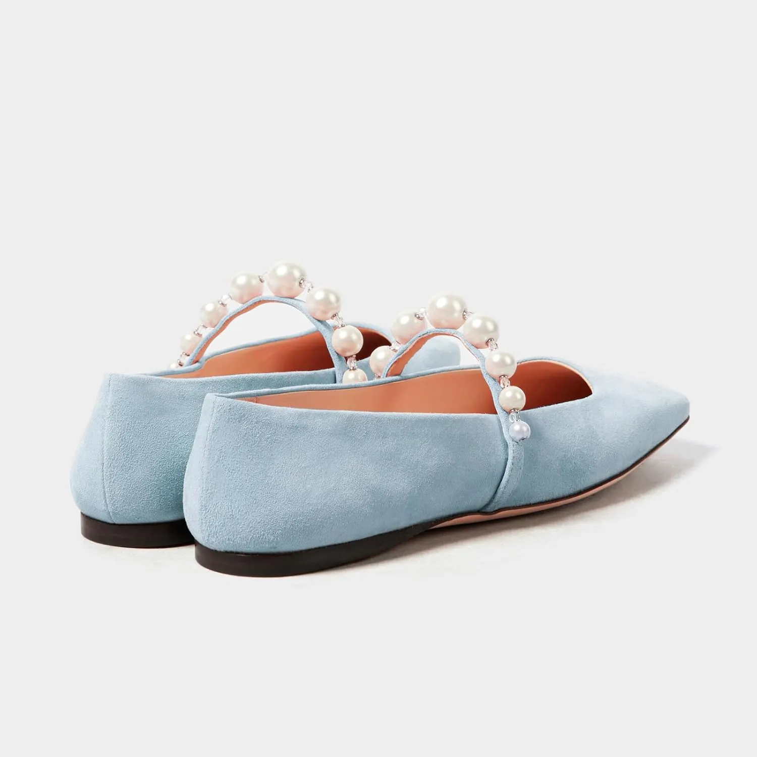 MIRAAZZURRA Mary Jane Flats for Women Ballet Flats Square Toe Pearl Strap Retro Dress Shoes