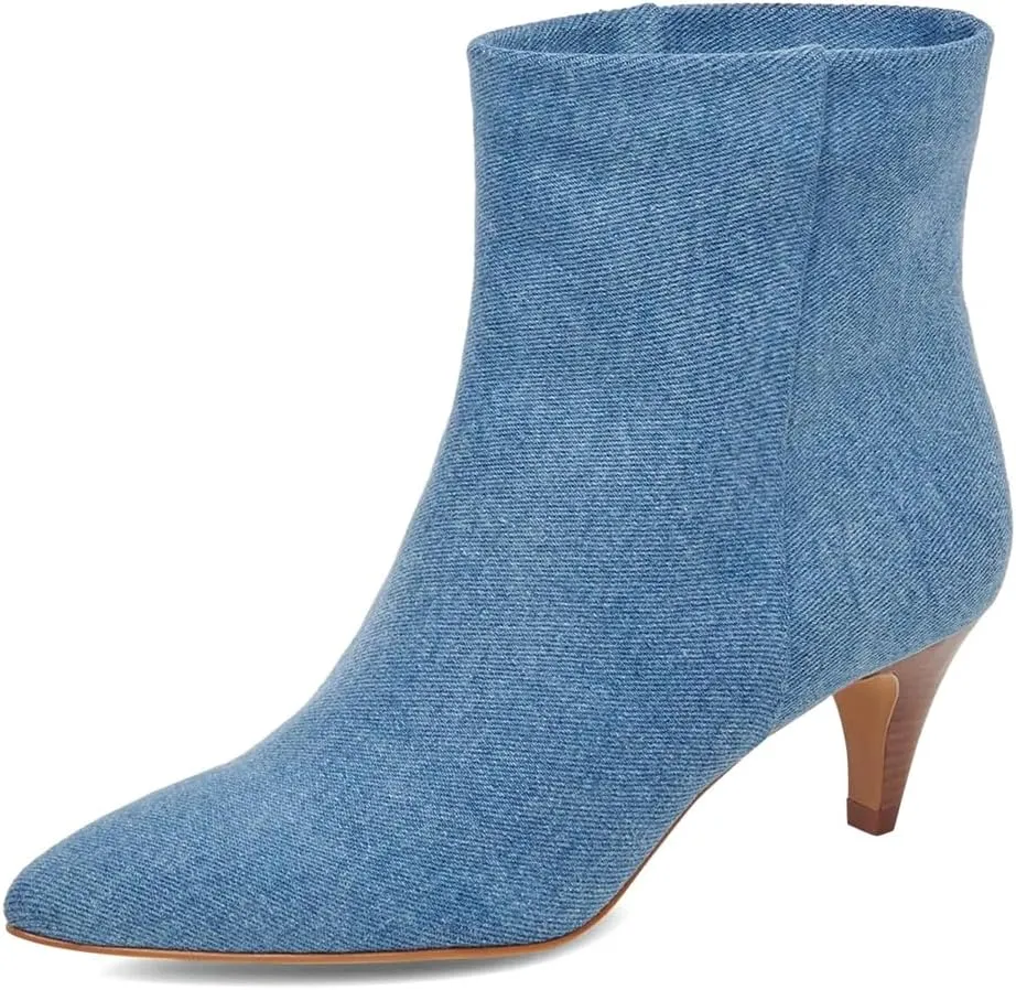 miss left Women Classic Kitten Heel Ankle Boots Pointed Toe Low Heel Wide Calf Pull On Booties Stylish Party Casual Shoes Size 4-16 US