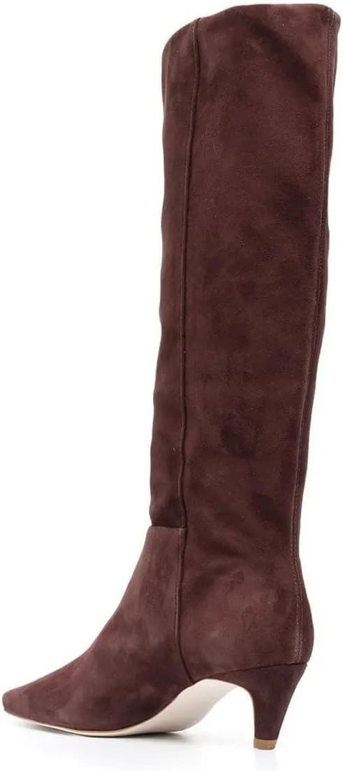 miss left Women Stretchy Knee High Boot Closed Square Toe Low Kitten Heel Winter Fall Tall Boots Party Dress Shoes Size 4-16 US