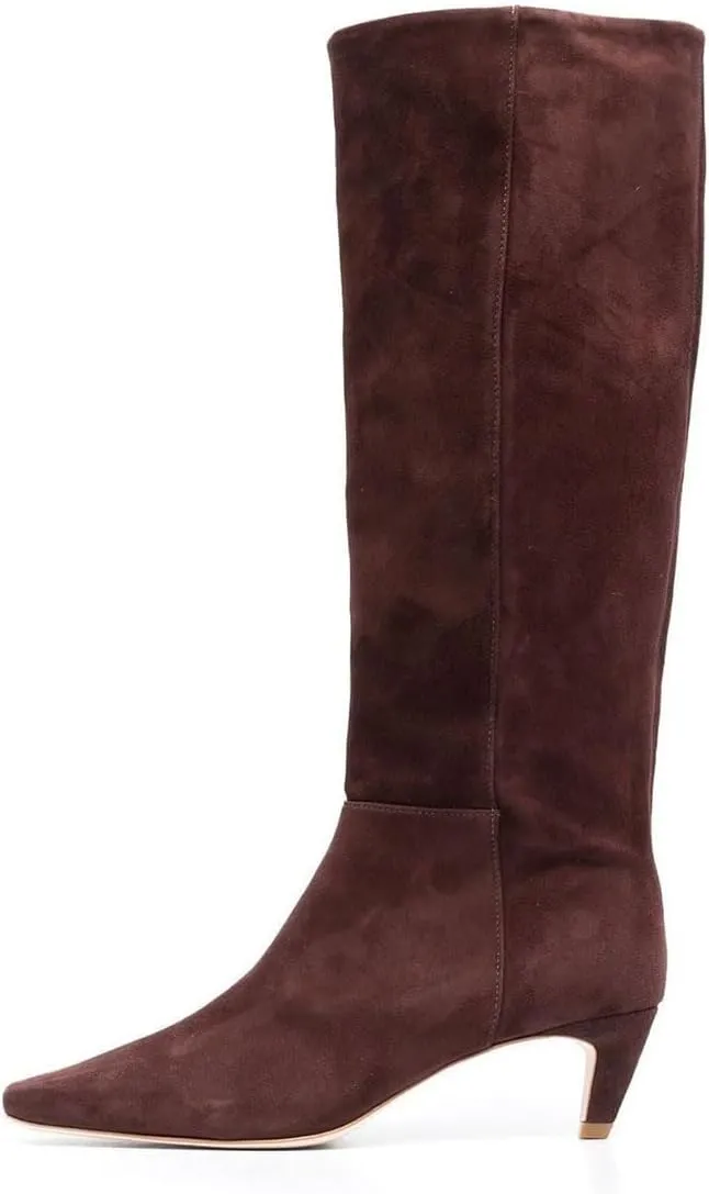 miss left Women Stretchy Knee High Boot Closed Square Toe Low Kitten Heel Winter Fall Tall Boots Party Dress Shoes Size 4-16 US