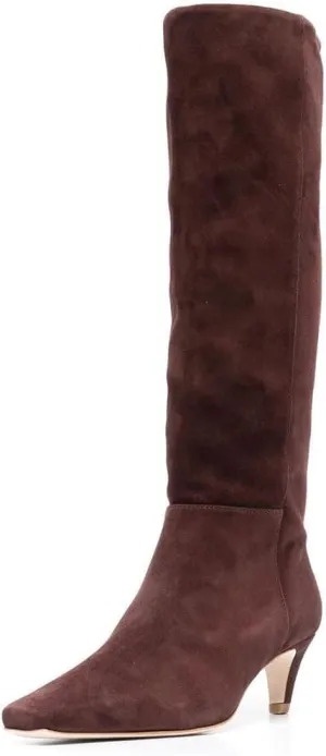 miss left Women Stretchy Knee High Boot Closed Square Toe Low Kitten Heel Winter Fall Tall Boots Party Dress Shoes Size 4-16 US