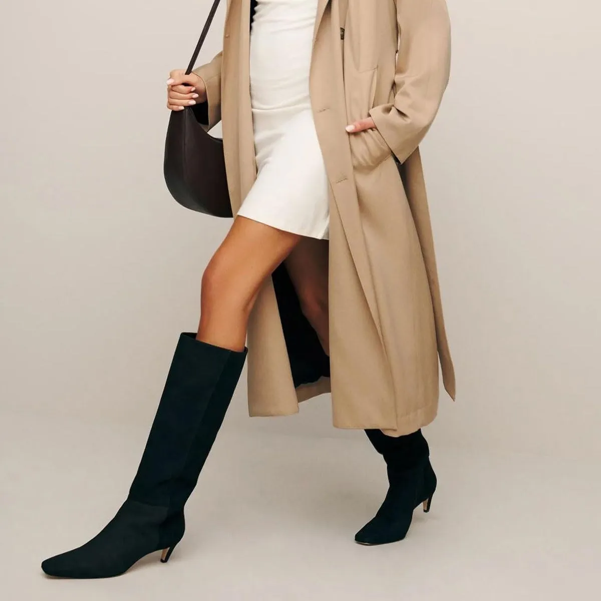 miss left Women Stretchy Knee High Boot Closed Square Toe Low Kitten Heel Winter Fall Tall Boots Party Dress Shoes Size 4-16 US