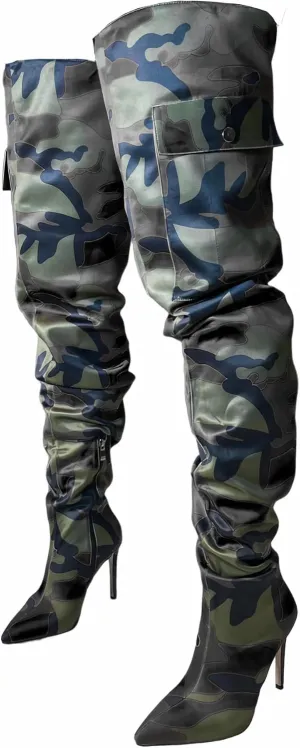 MissHeel Camo High Heel Thigh High Boots