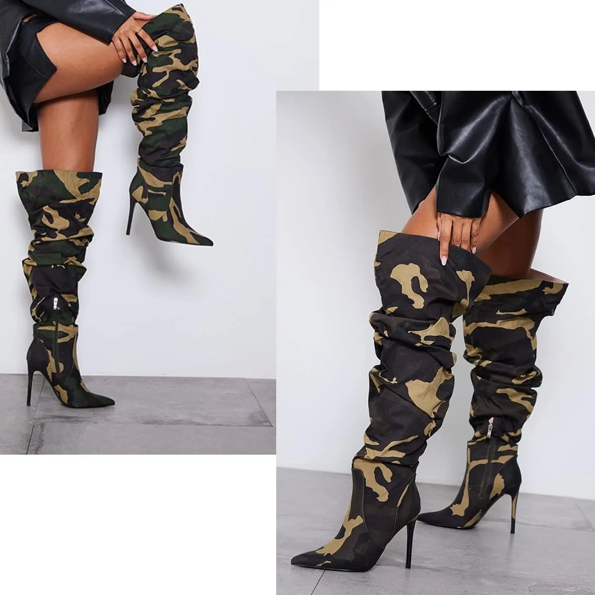 MissHeel Camo High Heel Thigh High Boots