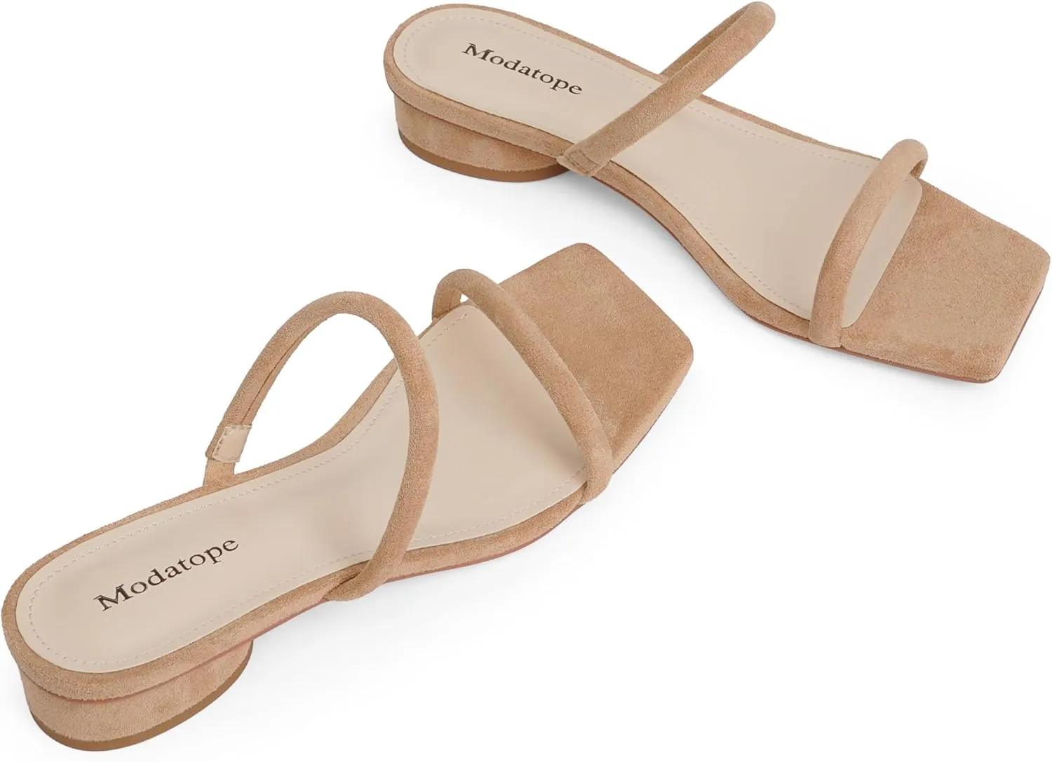 Modatope Square Open Toe Heeled Sandals Women Two Strap Chunky Heel Sandals for Women Low Block Heel Sandal Dressy