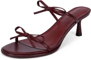 Modatope Two Strap Bow Tie Kitten Heel Sandals for Women Rounded Open Toe Heeled Sandals Women