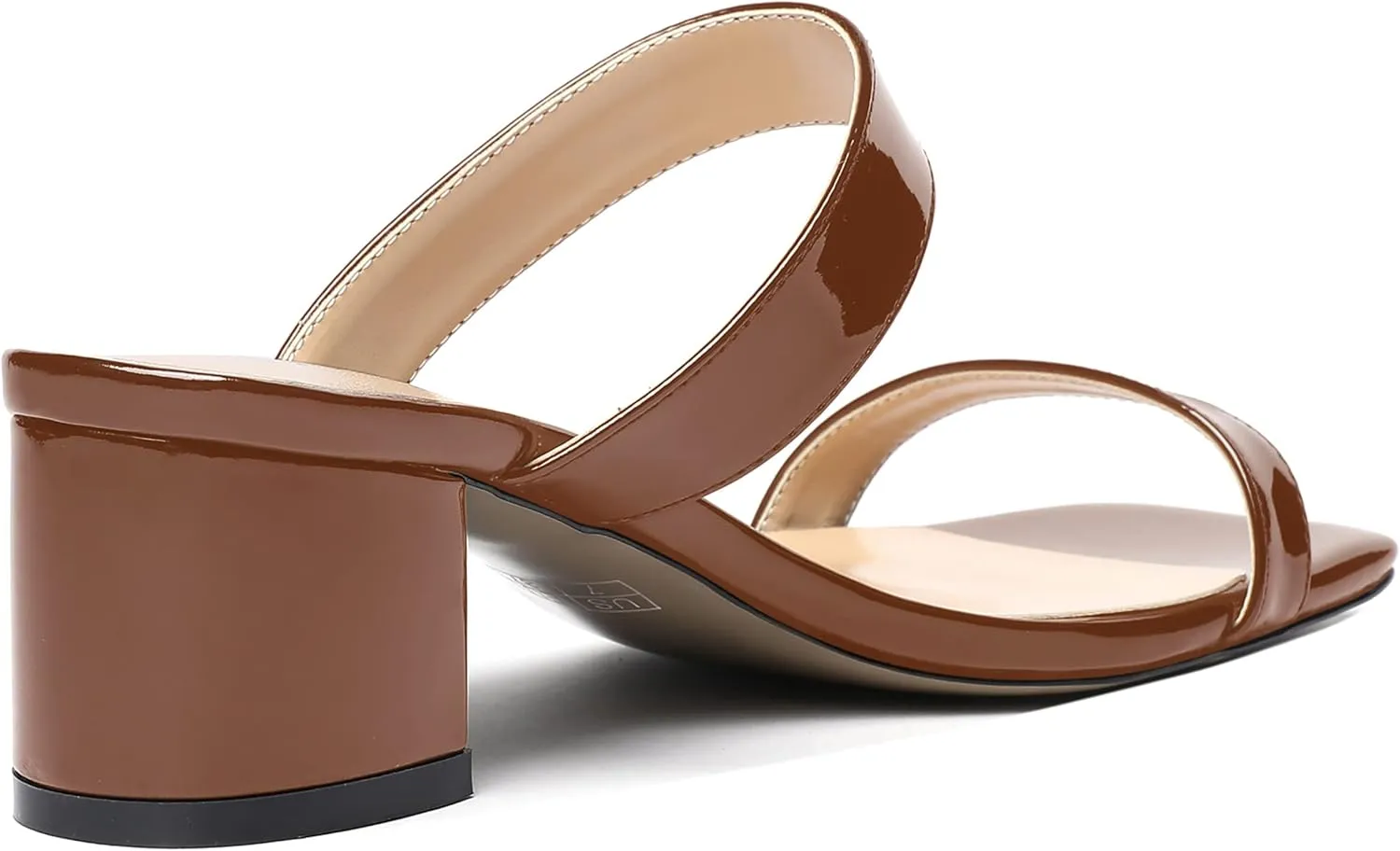 MODENCOCO Women's Open Toe Casual Dating Slip On Patent Square Toe Chunky Low Heel Sandals 2 Inch