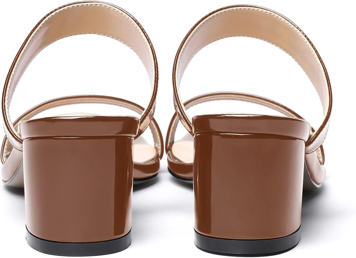 MODENCOCO Women's Open Toe Casual Dating Slip On Patent Square Toe Chunky Low Heel Sandals 2 Inch