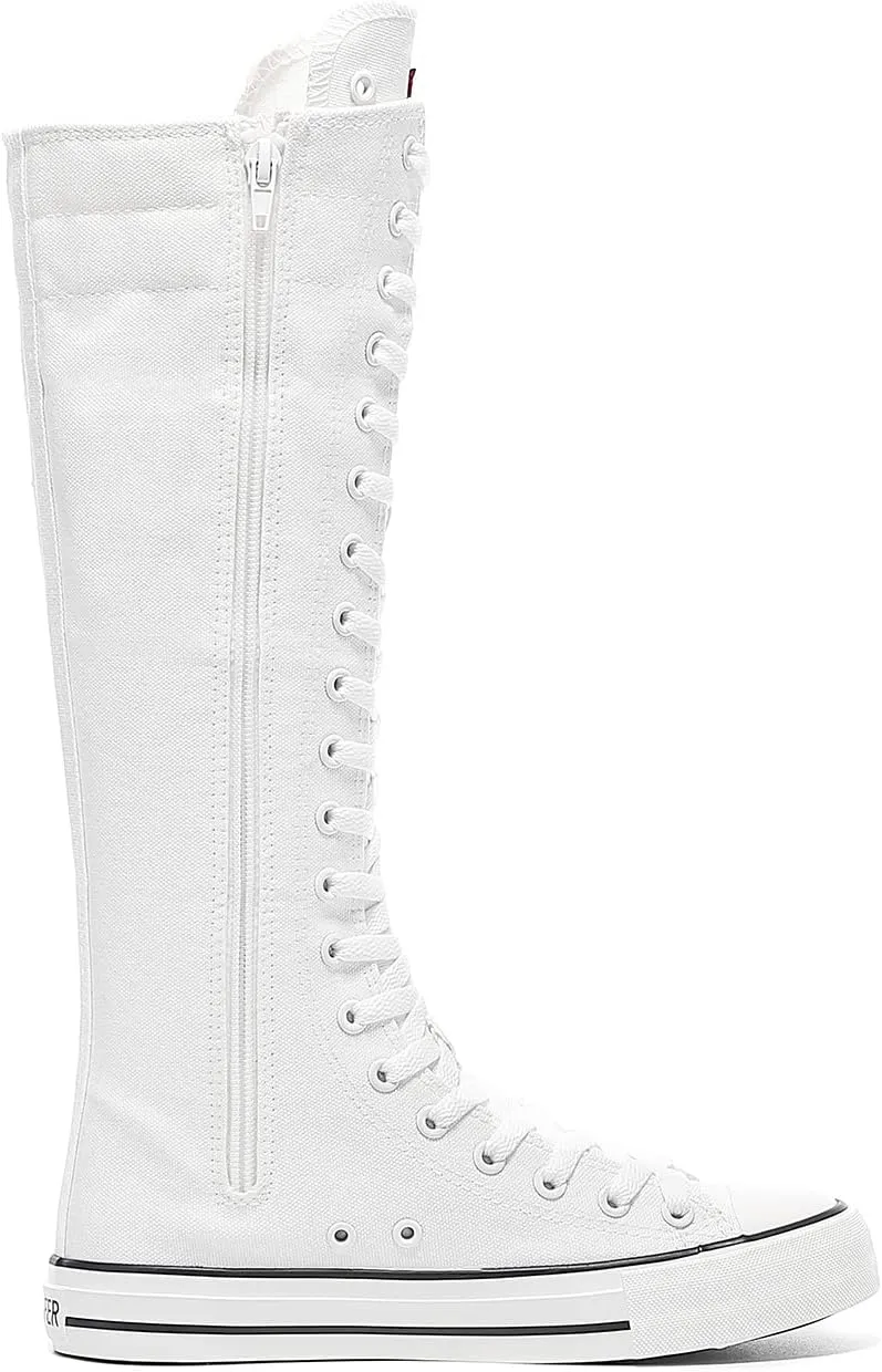 Momuk Women's Knee High Lace Up Zip Fashion Dancing Canvas Boots