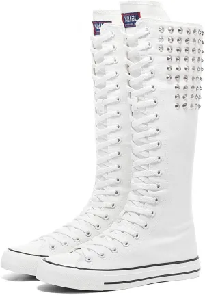 Momuk Women's Knee High Lace Up Zip Fashion Dancing Canvas Boots