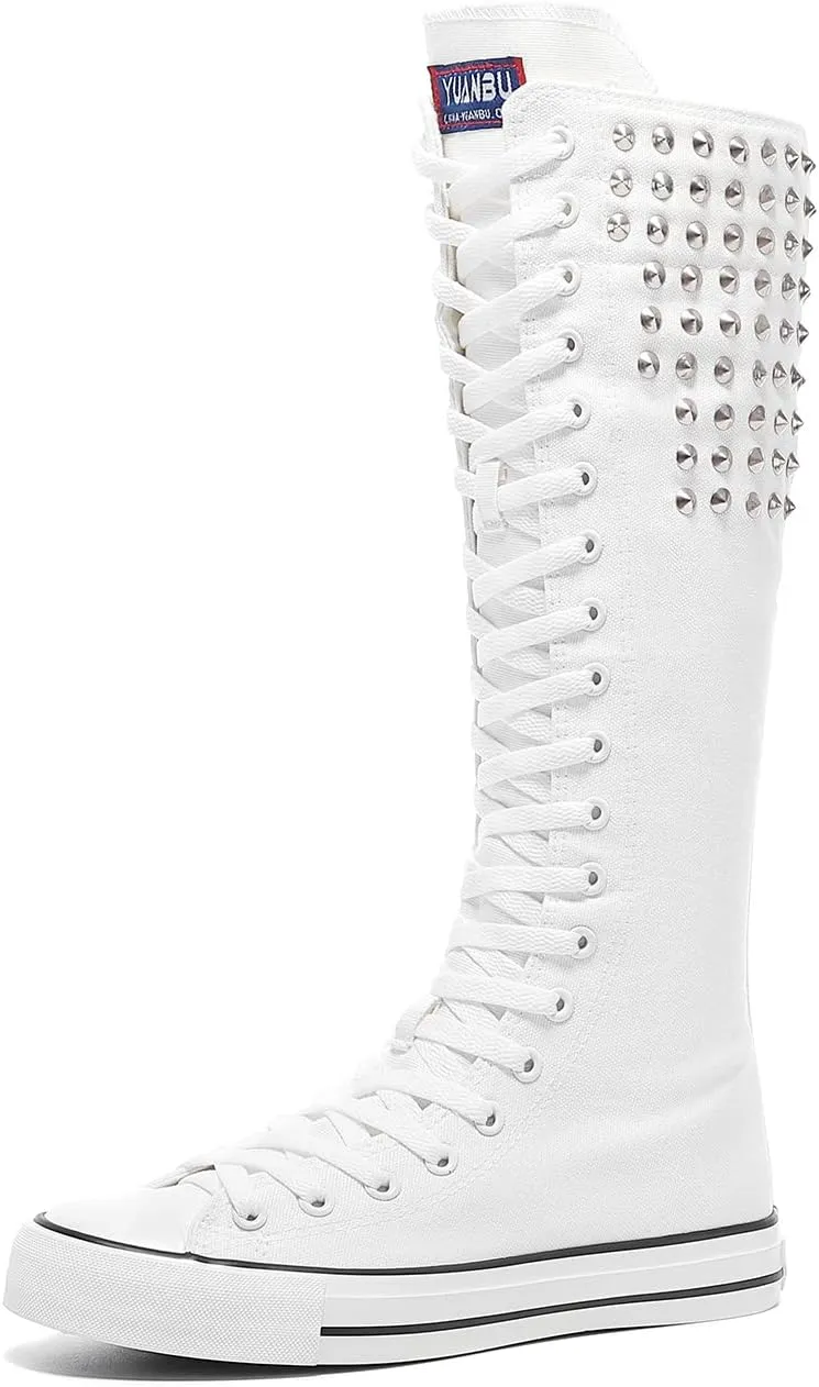 Momuk Women's Knee High Lace Up Zip Fashion Dancing Canvas Boots