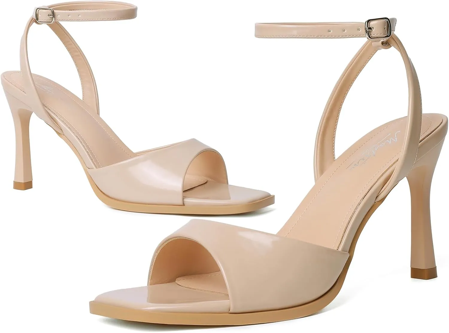 Mostrin Heels for Women Square Open Toe Heeled Sandals Ankle Strap Sexy Peep Toe High Heels for Party, Prom, Wedding Dressy Pumps Shoes