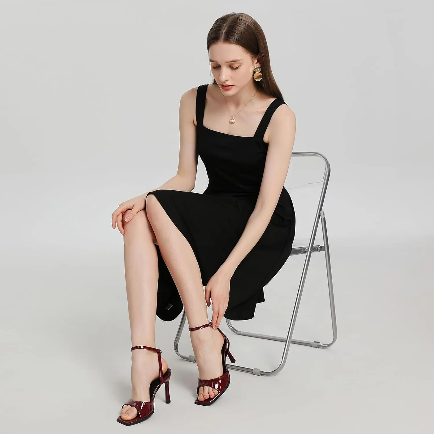 Mostrin Heels for Women Square Open Toe Heeled Sandals Ankle Strap Sexy Peep Toe High Heels for Party, Prom, Wedding Dressy Pumps Shoes