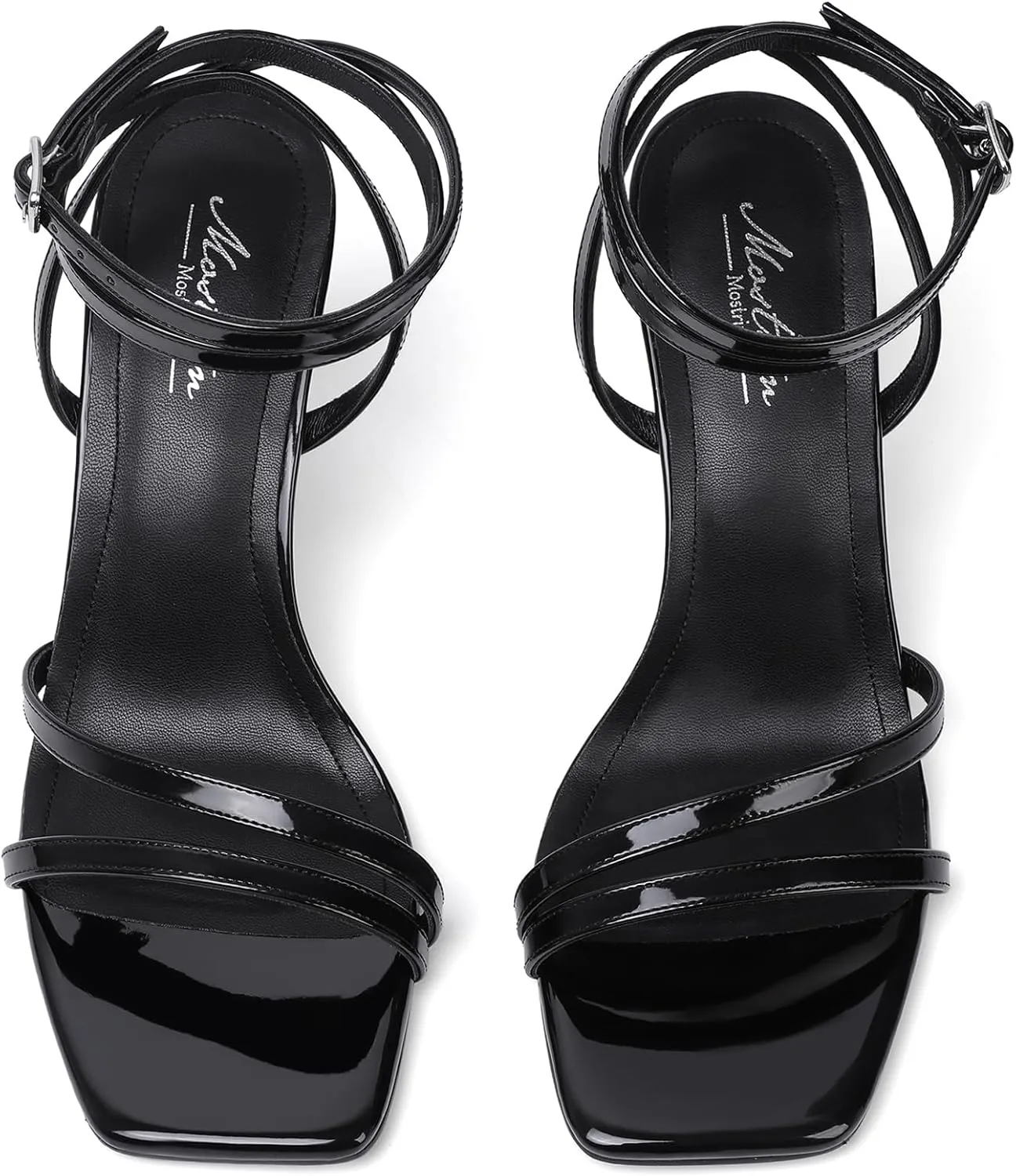 Mostrin Womens Sandals Strappy Heels for Women Ankle Strap Lace Up Heels Square Open Toe Heels Tie Up Stiletto High Heeled Sandals for Prom, Party, Daily Wear