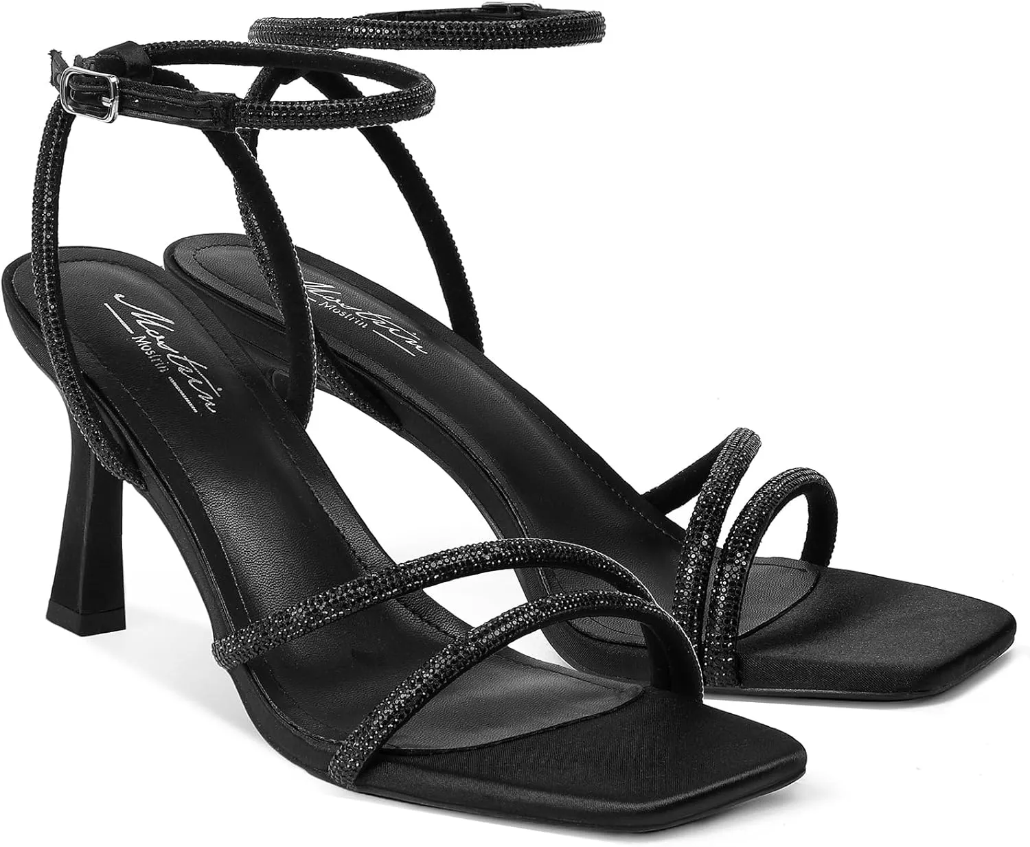 Mostrin Womens Sandals Strappy Heels for Women Ankle Strap Lace Up Heels Square Open Toe Heels Tie Up Stiletto High Heeled Sandals for Prom, Party, Daily Wear