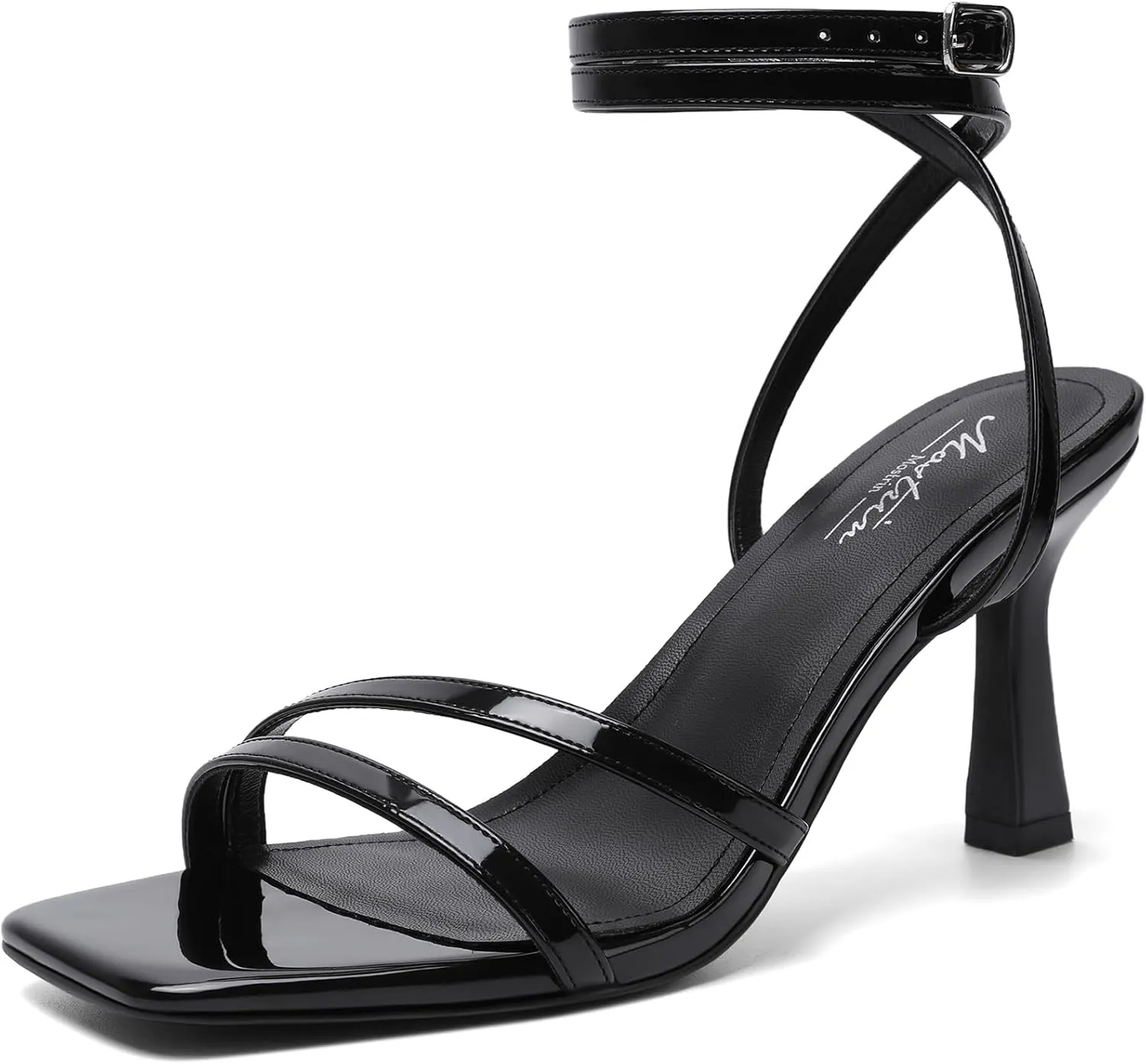 Mostrin Womens Sandals Strappy Heels for Women Ankle Strap Lace Up Heels Square Open Toe Heels Tie Up Stiletto High Heeled Sandals for Prom, Party, Daily Wear