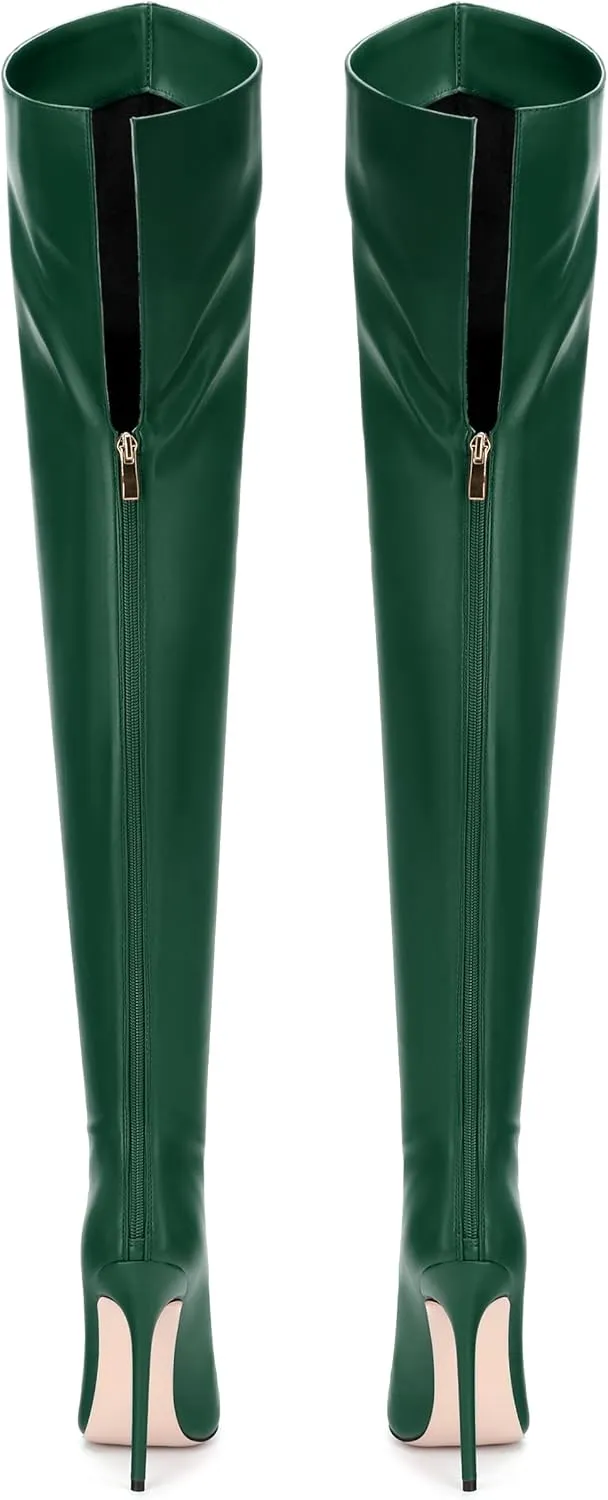 MOVINSTEPS Over The Knee Thigh High Heel Boots For Women Zipper Pointed Toe Stiletto Tall Boots Sexy Fashion Party Club Fall Winter Shoes