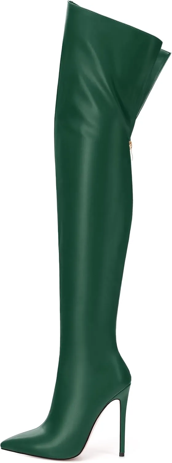MOVINSTEPS Over The Knee Thigh High Heel Boots For Women Zipper Pointed Toe Stiletto Tall Boots Sexy Fashion Party Club Fall Winter Shoes
