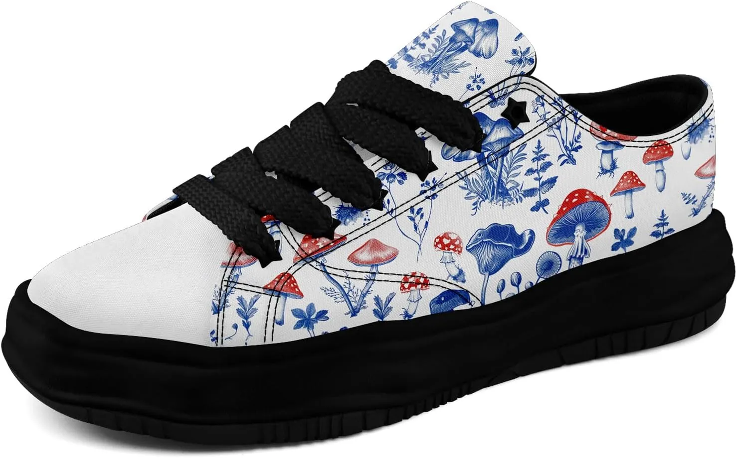 Mushroom Floral Canvas Sneakers for Women's Men's Low-Top Trendy Lace-Up Walking Casual Shoes Spring Summer Footwear
