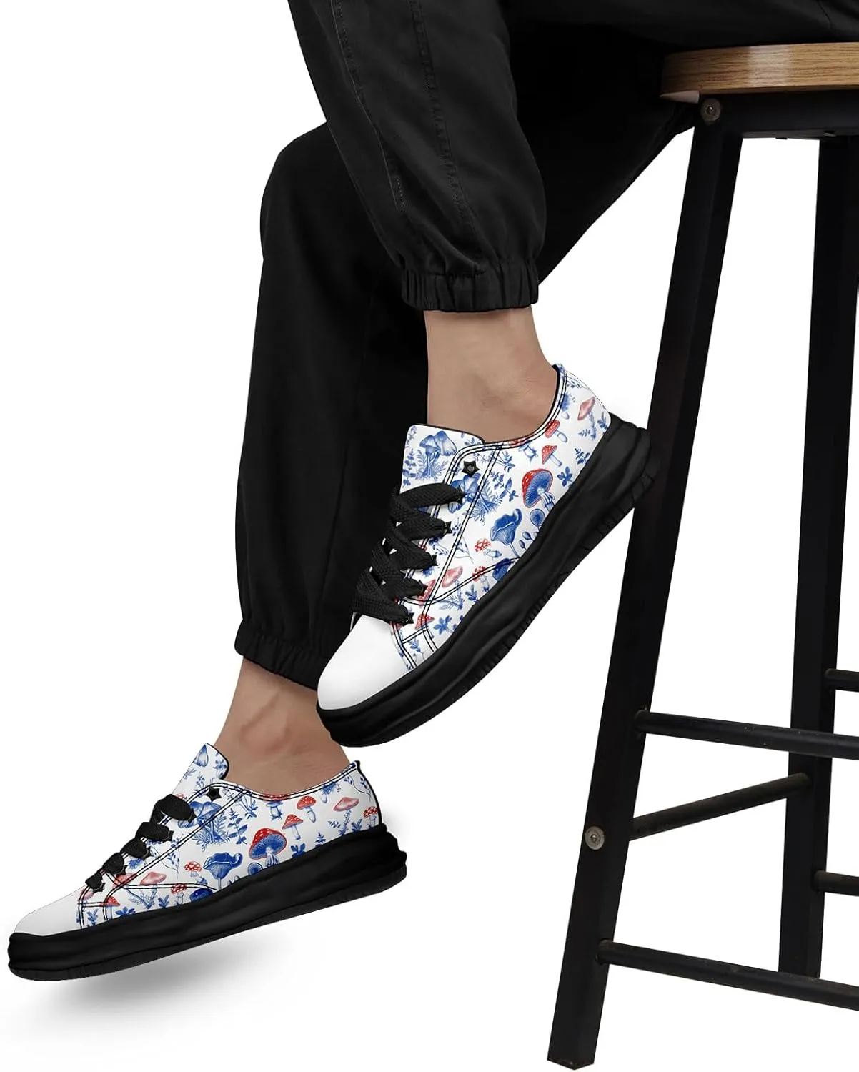 Mushroom Floral Canvas Sneakers for Women's Men's Low-Top Trendy Lace-Up Walking Casual Shoes Spring Summer Footwear