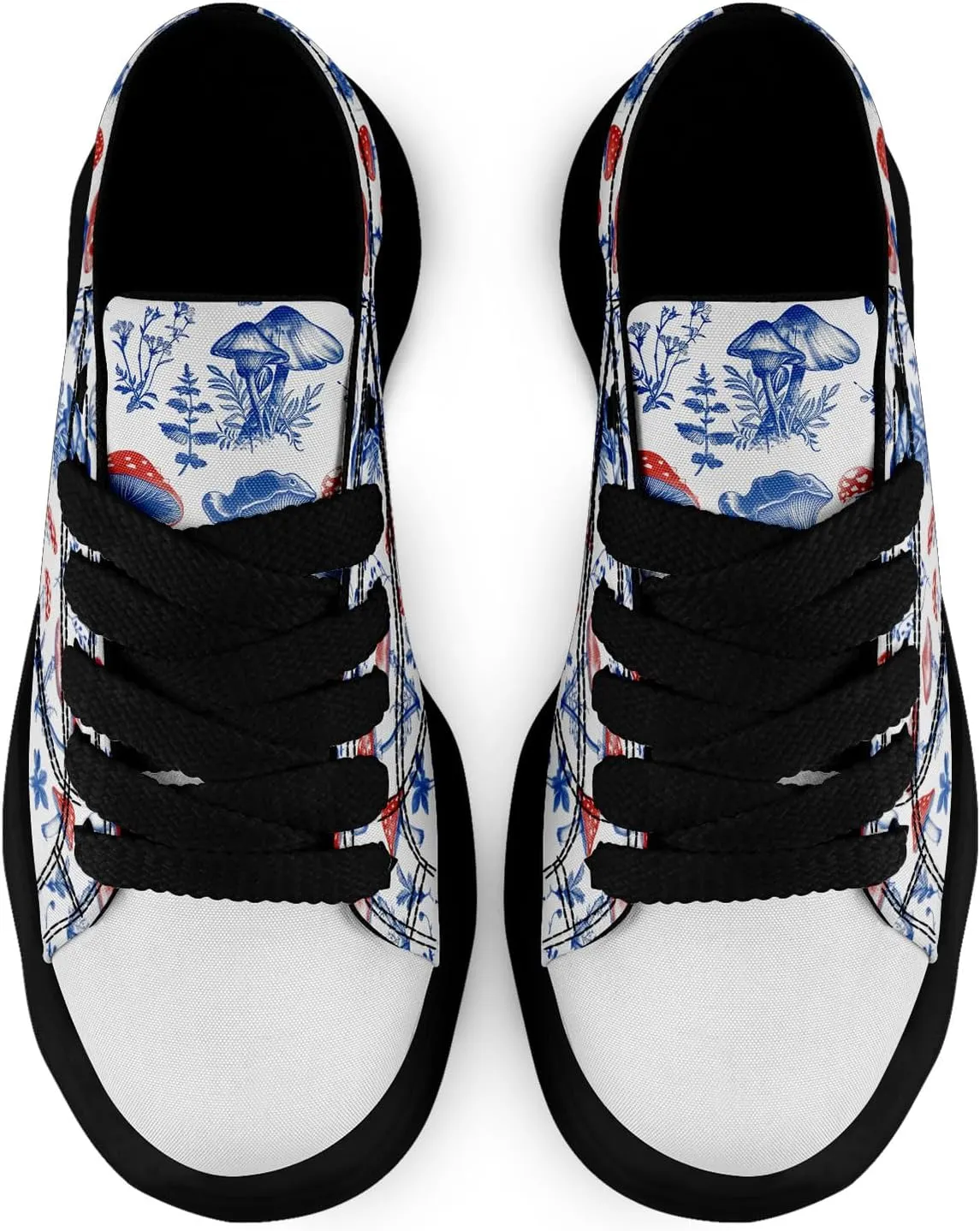 Mushroom Floral Canvas Sneakers for Women's Men's Low-Top Trendy Lace-Up Walking Casual Shoes Spring Summer Footwear