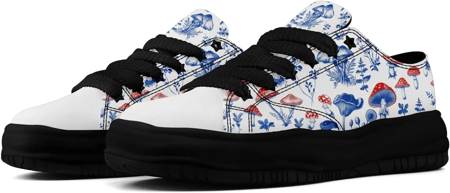 Mushroom Floral Canvas Sneakers for Women's Men's Low-Top Trendy Lace-Up Walking Casual Shoes Spring Summer Footwear