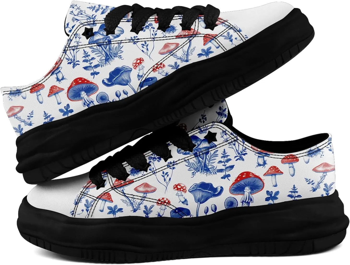 Mushroom Floral Canvas Sneakers for Women's Men's Low-Top Trendy Lace-Up Walking Casual Shoes Spring Summer Footwear