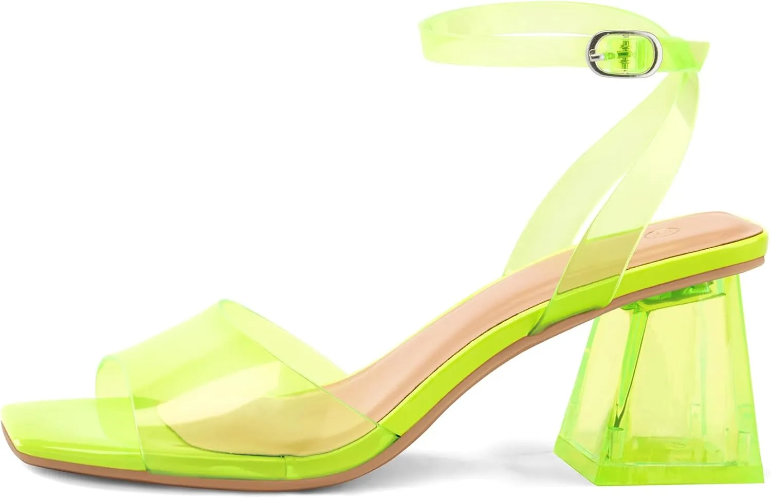 mysoft Women's Clear Heels Low Chunky Heel Open Toe Transparent Zebra Rhinestones Block Heeled Sandals Ankle Strap Shoes