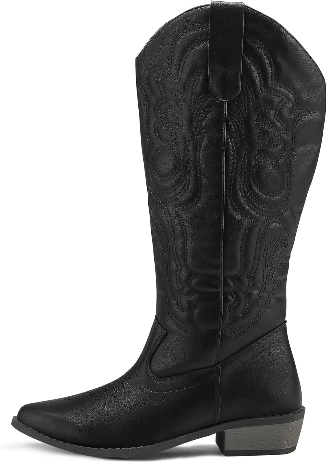 mysoft Women's Wide Calf Cowboy Boots Pull on Cowgirl Embroidered Mid Calf Pointed Toe Chunky Heel Western Boots