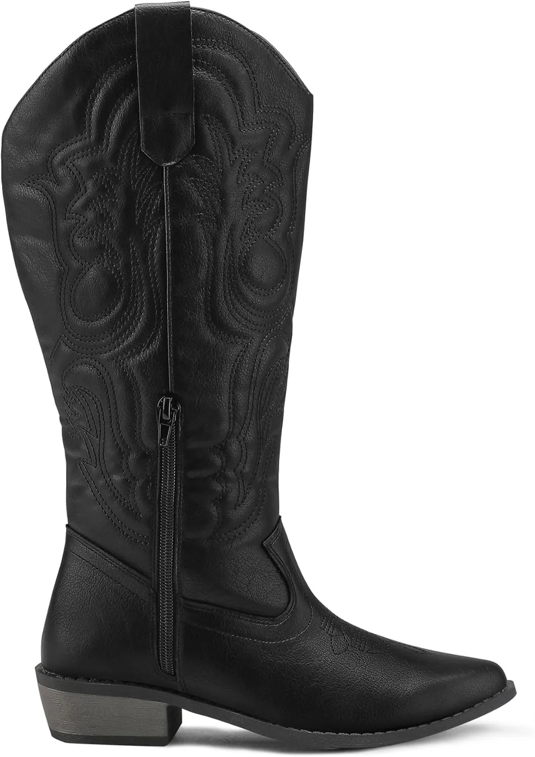 mysoft Women's Wide Calf Cowboy Boots Pull on Cowgirl Embroidered Mid Calf Pointed Toe Chunky Heel Western Boots