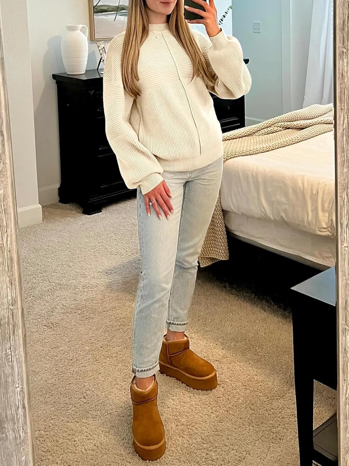 NALANISA Womens Fall Winter Sweaters 2024 Long Sleeve Crewneck Ribbed Knit Chunky Pullover Sweater Tops Fashion Clothes