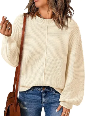 NALANISA Womens Fall Winter Sweaters 2024 Long Sleeve Crewneck Ribbed Knit Chunky Pullover Sweater Tops Fashion Clothes