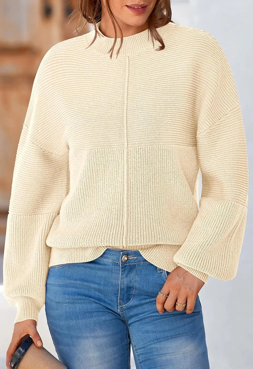 NALANISA Womens Fall Winter Sweaters 2024 Long Sleeve Crewneck Ribbed Knit Chunky Pullover Sweater Tops Fashion Clothes