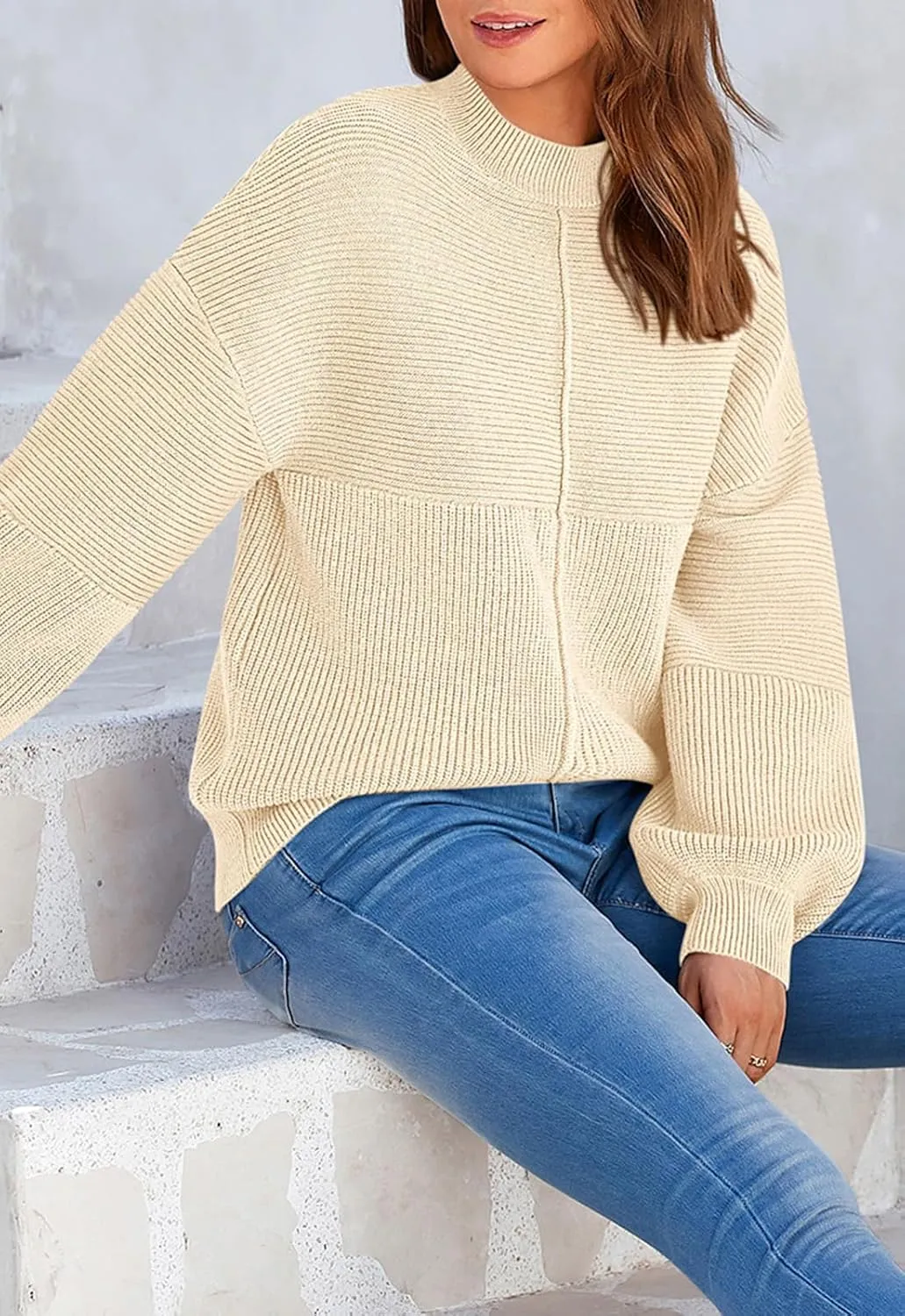 NALANISA Womens Fall Winter Sweaters 2024 Long Sleeve Crewneck Ribbed Knit Chunky Pullover Sweater Tops Fashion Clothes
