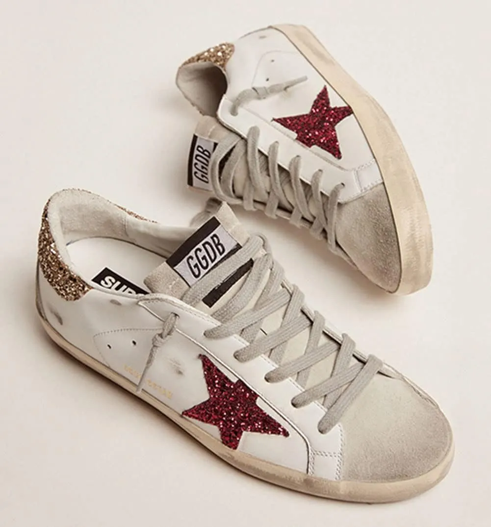 nesho White Leather Sneakers for Men Trendy Sequins Trainers Lace-up Low-top Sport Shoes