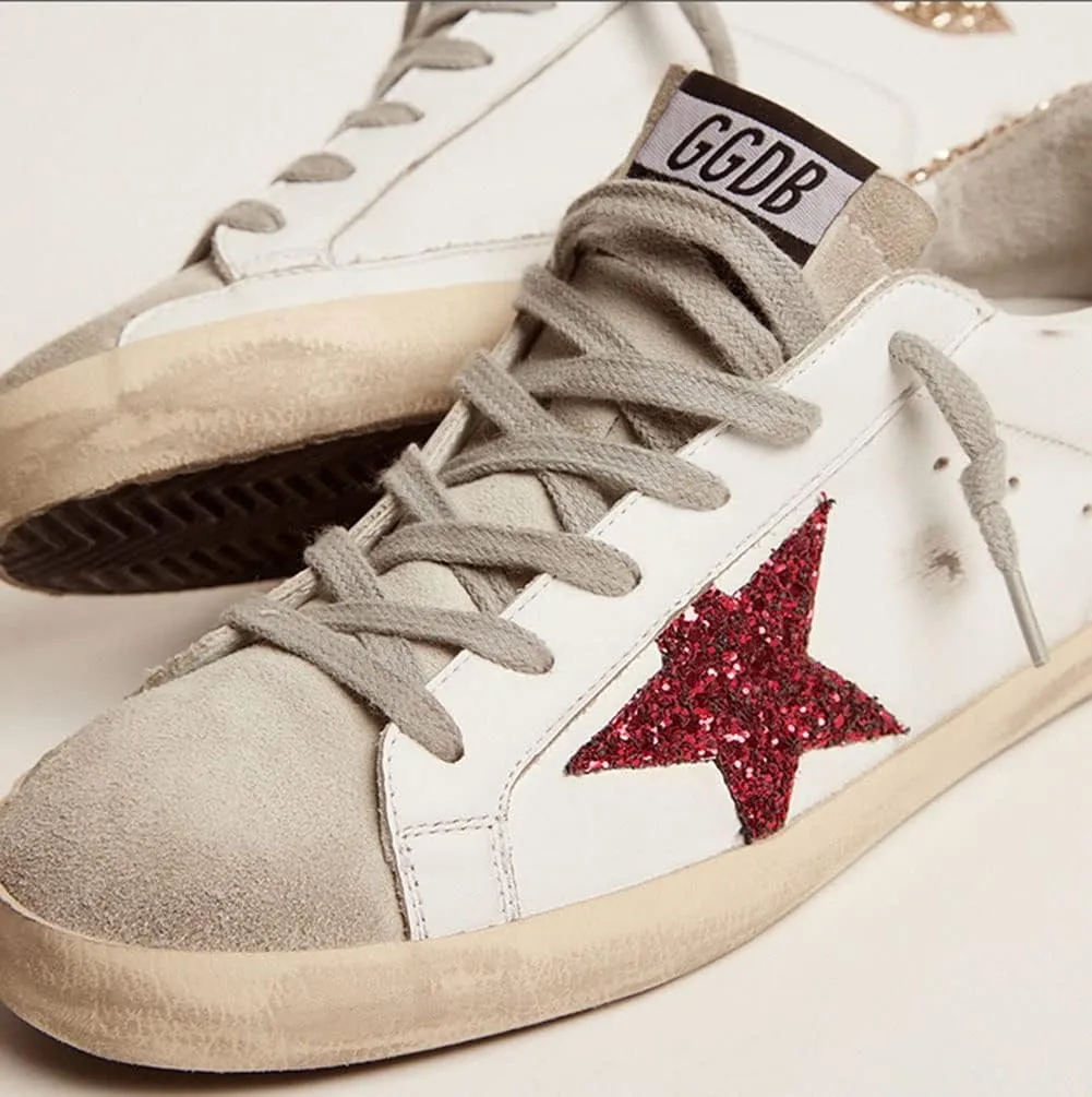 nesho White Leather Sneakers for Men Trendy Sequins Trainers Lace-up Low-top Sport Shoes
