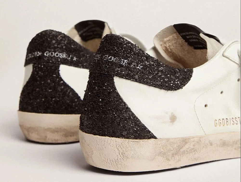 nesho White Leather Sneakers for Women Trendy Sequins Trainers Lace-up Low-top Sport Shoes