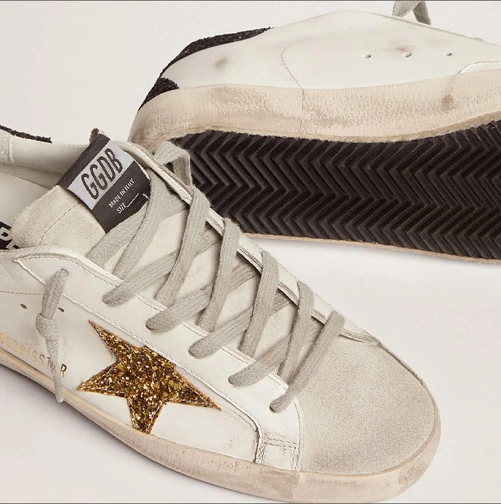 nesho White Leather Sneakers for Women Trendy Sequins Trainers Lace-up Low-top Sport Shoes