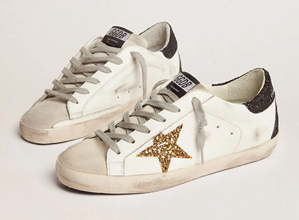 nesho White Leather Sneakers for Women Trendy Sequins Trainers Lace-up Low-top Sport Shoes