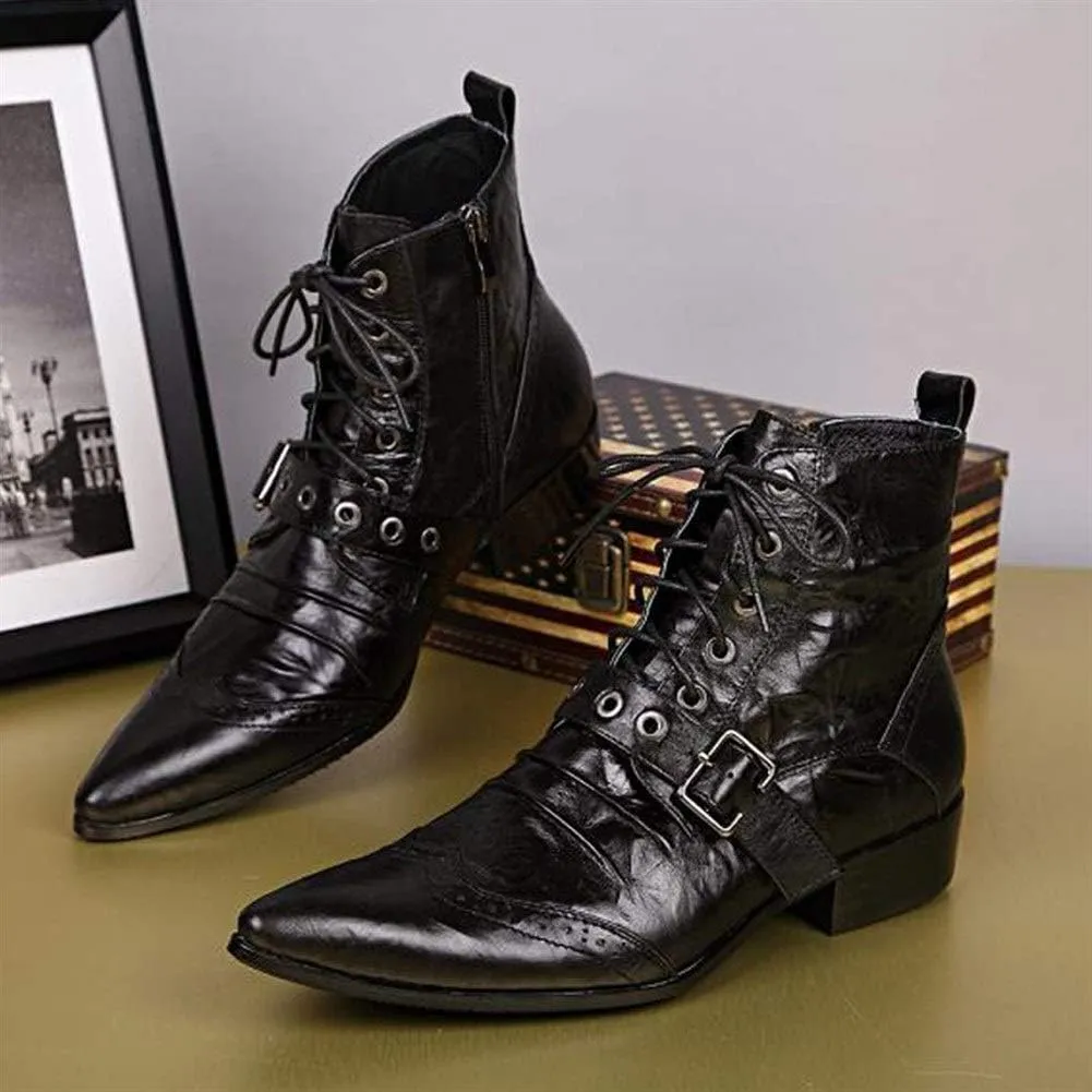 NEW Ankle Boots For Men Mens High Top Zip Boots Business Club For Office Genuine Leather The First Layer Of Cowhide