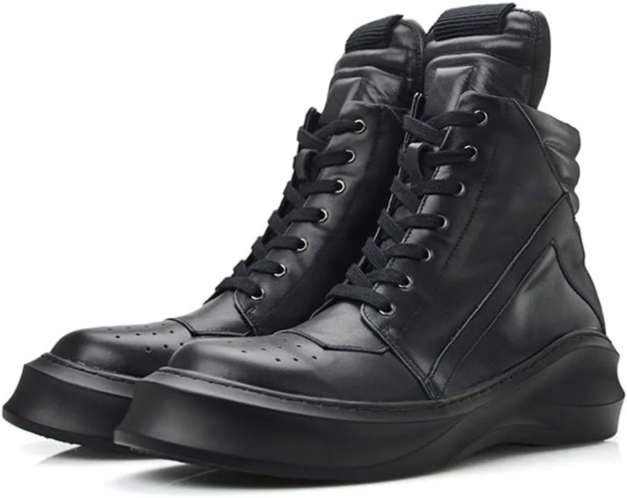 New Ankle Boots for Men Mens Zip Lace up Low Heel Boots for Office Genuine Pure Leather The First Layer of Cowhide