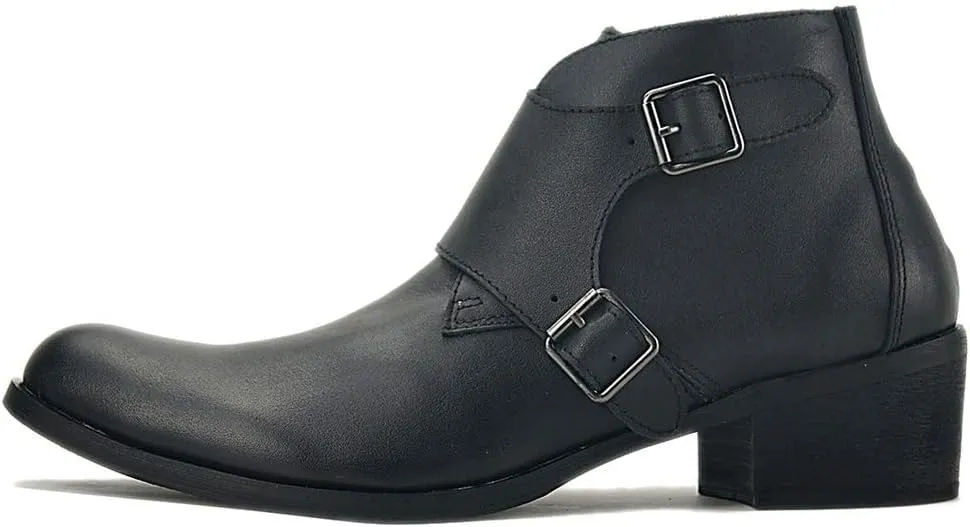 New Ankle Boots for Men Monk Strap High Heel Ankle Boots for Men Party Club Business Show Office for Holiday Pure Leather The First Layer of Cowhide(Black,10)
