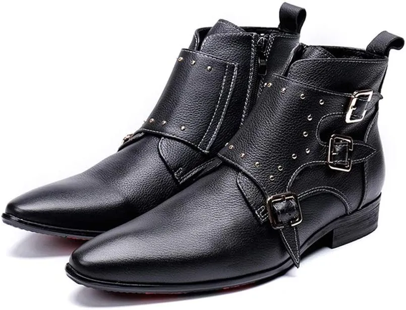 NEW For Men Ankle Boots Men Monk Strap Zip Boots with Decoration Show Business Party Club For Office The First Layer Of Cowhide Pure Genuine Leather