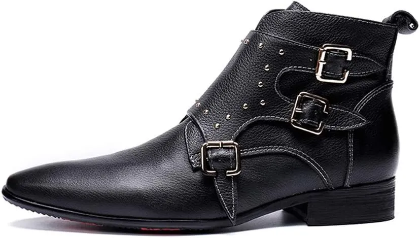 NEW For Men Ankle Boots Men Monk Strap Zip Boots with Decoration Show Business Party Club For Office The First Layer Of Cowhide Pure Genuine Leather