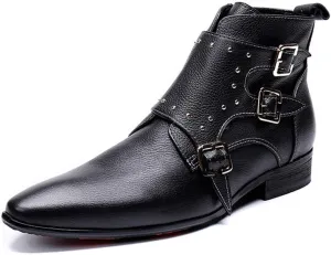 NEW For Men Ankle Boots Men Monk Strap Zip Boots with Decoration Show Business Party Club For Office The First Layer Of Cowhide Pure Genuine Leather